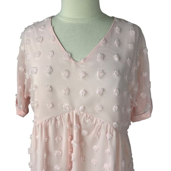 Kirundo Dress Large Pink Pom Texture Fit and Flair Short Sleeves New - Picture 3 of 8